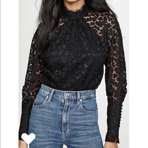 SALONI Alek black leopard lace blouse, size 6